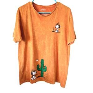 Peanuts Snoopy Woodstock Camping Cactus Mens Short Sleeve Tee Size Large Orange